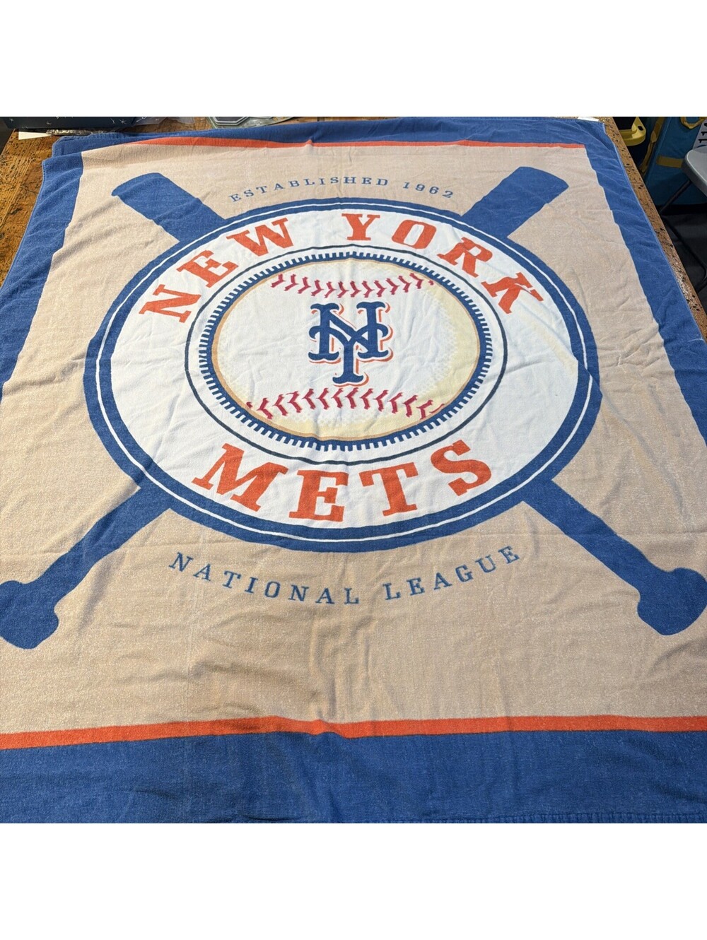 Vintage Biederlack New York Mets NY Oversized Beach Towel, Blanket USA 62x54